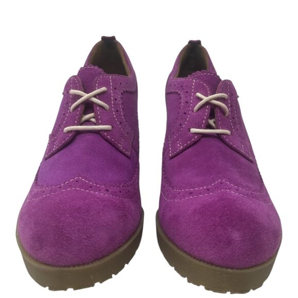 Dr. Martens Sita Purple Blackcurrant Suede Wingtip Brogue Wedge Platform Heels 8 - Picture 3 of 15